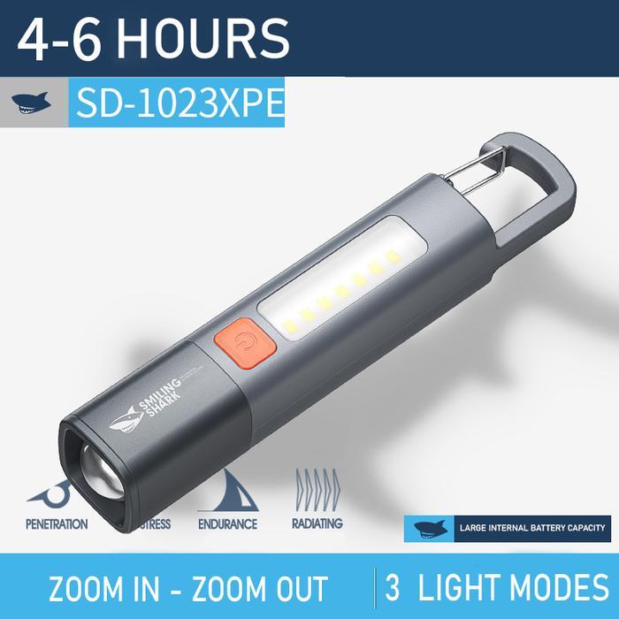 "New" Senter Smiling Shark SD1023 SmilingShark SD 1023 Senter LED Camping light with Hook Zoomable