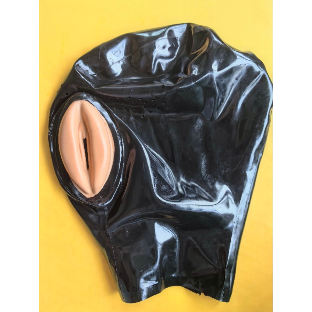 Black Latex Hood Mask Men Women Mouth Open Back Zipper Rubber Mask Couple Games Cosplay Pro