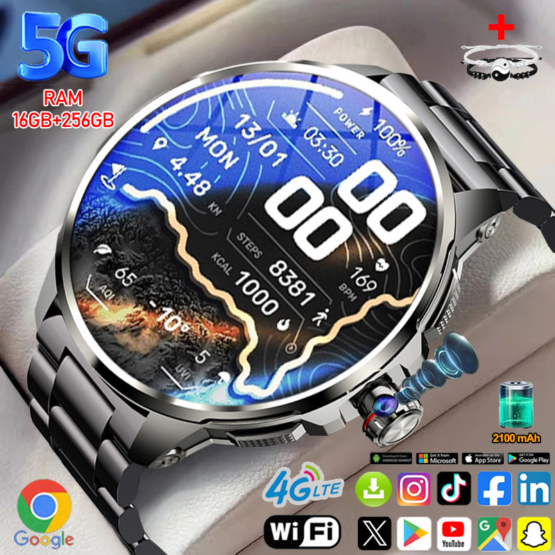 4G/5G Full Network Smart Watch 720*720 HD AMOLED Screen 16GB+256GB RAM 900W Camera Video Call NFC