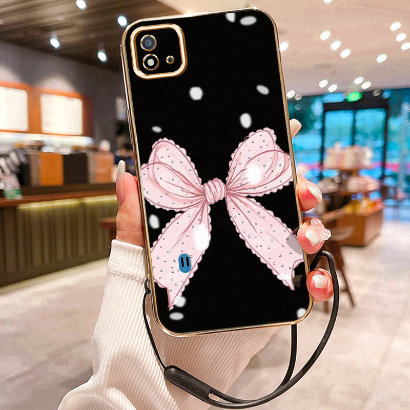 Casing Hp Untuk Realme C20 C20A C11 2021 C11 2020 Case Pink ribbon pelapisan Kekinian Cesing silikon