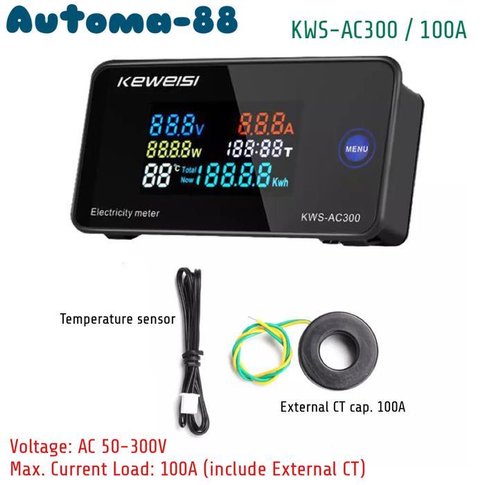 Keweisi Kws Ac300 100A Ac 50-300V Watt Volt Ampere Kwh Energy Meter