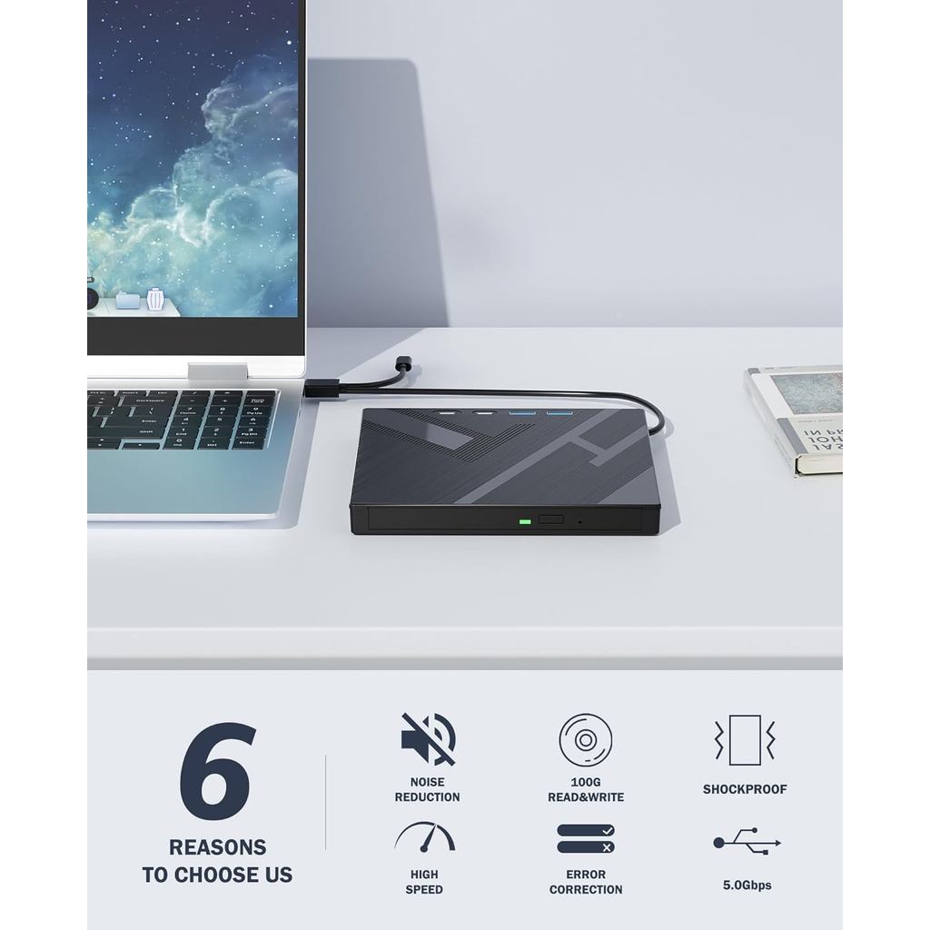 7 in 1 External Bluray Optical Drive for Laptop PC USB 3.0 Type-C BD DVD CD-RW Player Portable