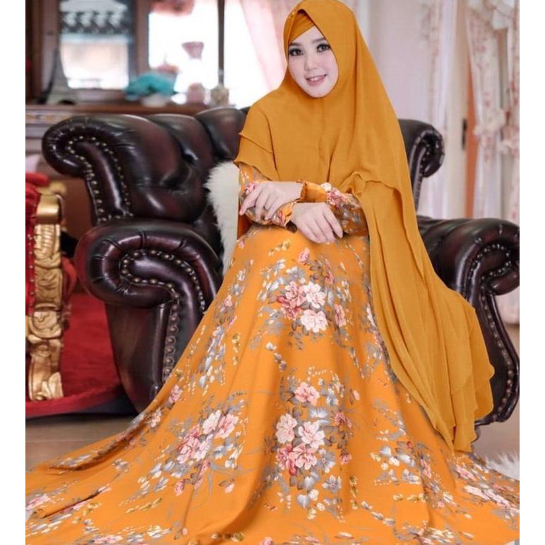 zeni Bebydoll Gamis Premium Bangkok Set Khimar Seruty Bahan Monalisa Premium 2 Layer Cocok Untuk