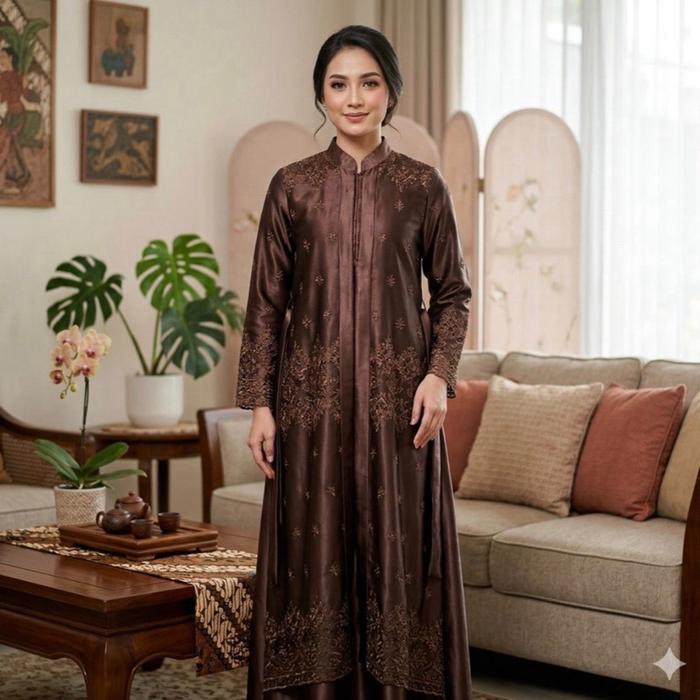 cnm Gamis Melly kombinasi motip tile sapto mix satin cristal