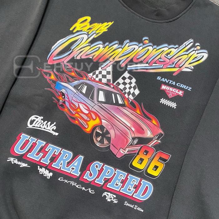 cnm Crewneck Championship Black Wash Dark Grey Sweater Oversize Washed Wanita Flecee Katun Tebal