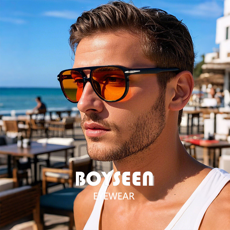 BOYSEEN Beach Sunglasses Man Summer Orange Sun Glasses UV400 Can Do Prescription Glasses Big Frame