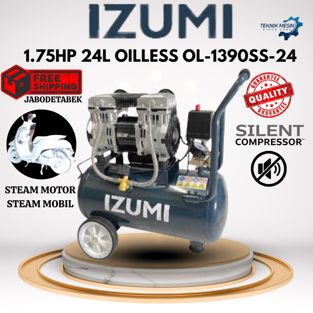 COMPRESSOR IZUMI NLG 1.75HP 24L OILLESS OL-1390SS-24/ KOMPRESOR 220V/ KOMPRESOR 1 PHASE/ KOMPRESOR S
