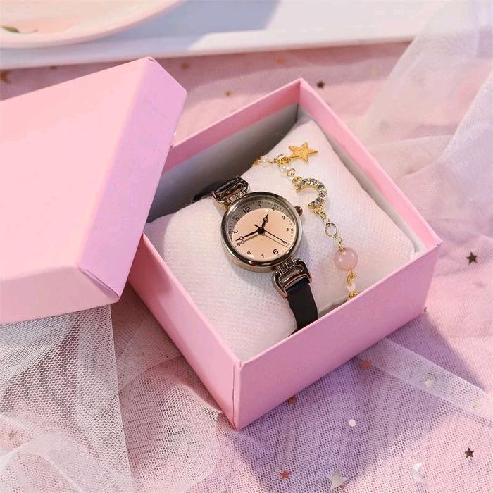 Free Box Jam Tangan Wanita Analog Strap Pu Jam Tangan Arloji Angka Bulat Watches Hitam Pasti Ori