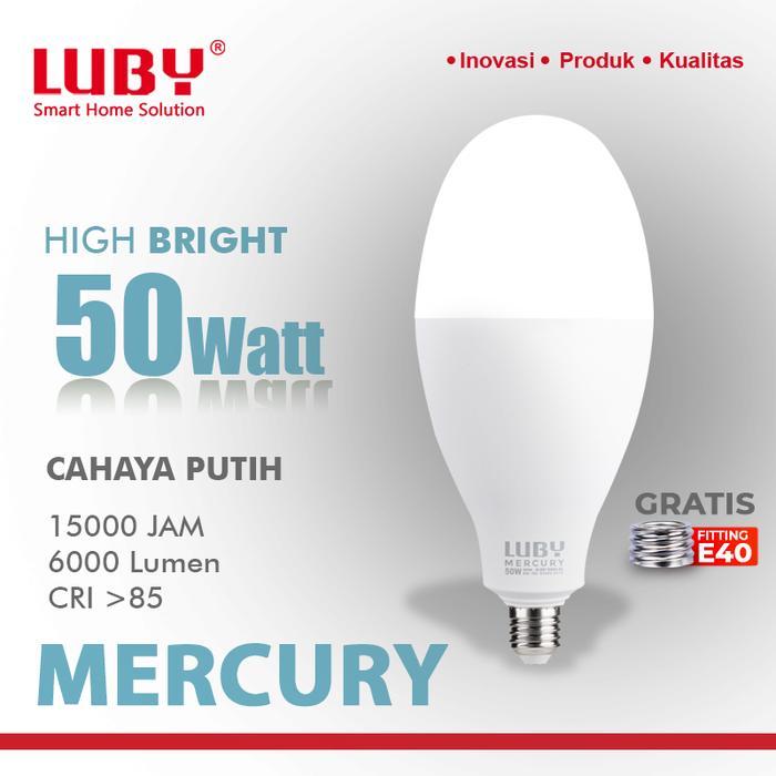LUBY Lampu Bohlam LED 50 Watt Cahaya Putih Mercury