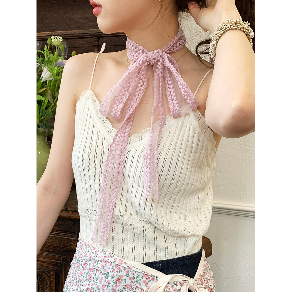 Luna&Dolphin Women Lace Long Scarf 160x3cm Solid Color Bean Grenn Chiffon Silk Feeling Headbands Bag