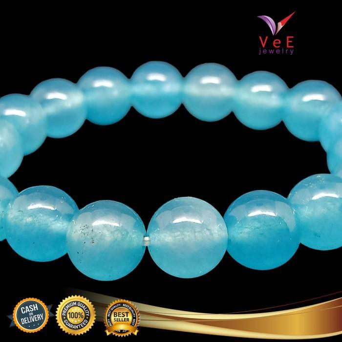 JUAL Gelang Batu Giok Cina Asli 10mm Biru Muda - VeE Batu Alam Kesehatan