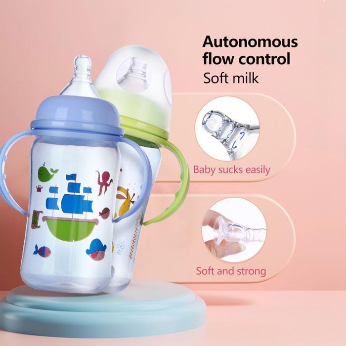 Promo 320Ml Botol Dot Mulut Lebar Polka Dot Susu Dengan Pegangan Dot Silikon Polka Dot Botol Mulut
