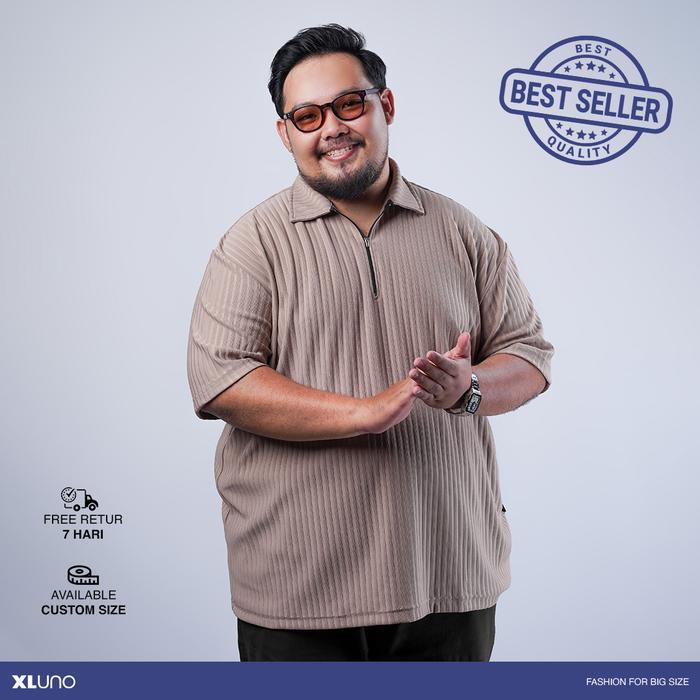 XLUNO ZIPPER POLO CREAM BAJU POLO PRIA JUMBO KNIT BIG SIZE LENGAN PENDEK