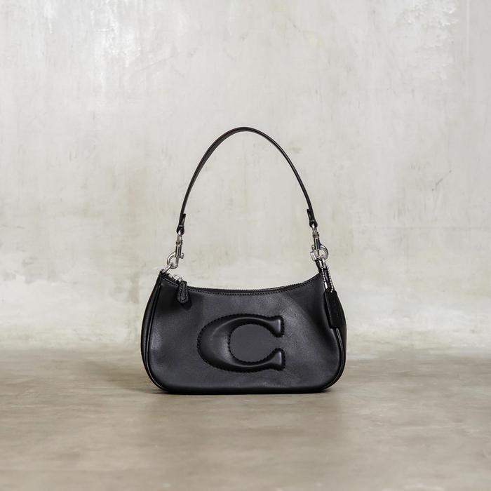 TERMURAH Tas COACH C EMBOSSED LEATHER BLACK CHAIN SHOULDER BAG WITH LONG STRAP 100% - 23X13X7CM