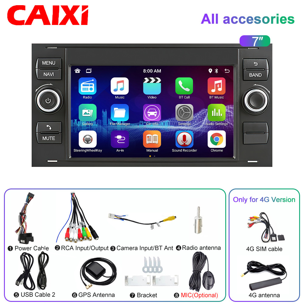 CAIXI 2 Din Android Autoradio Stereo gps Carplay Car Radio Multimedia Video For Ford Focus 2 Mondeo