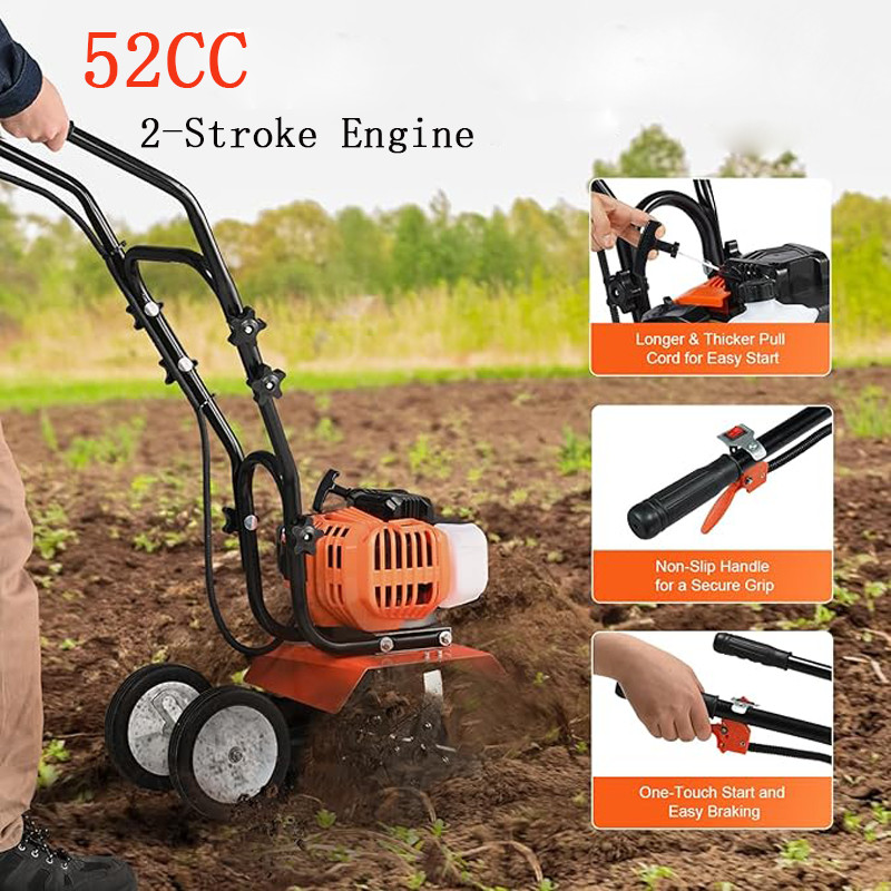 Mini Tiller Cultivator Machine Mesin Traktor Sawah Bajak 52CC 2-Stroke Petrol Engine Rotary Mini Til
