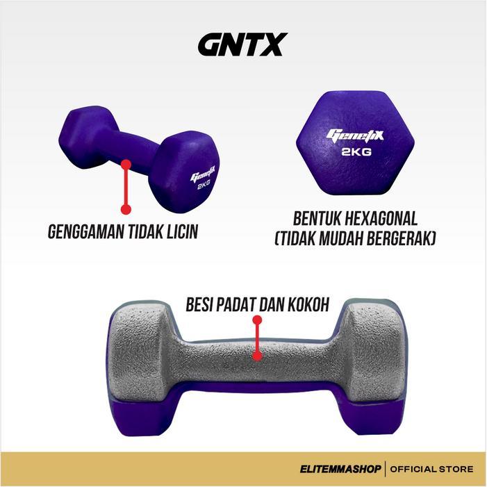 Dumbbell Neoprene GENETIX FIT 2 KG dengan Desain Hexagon, Dumbbell, Barbell, Dumbbell 2KG Best