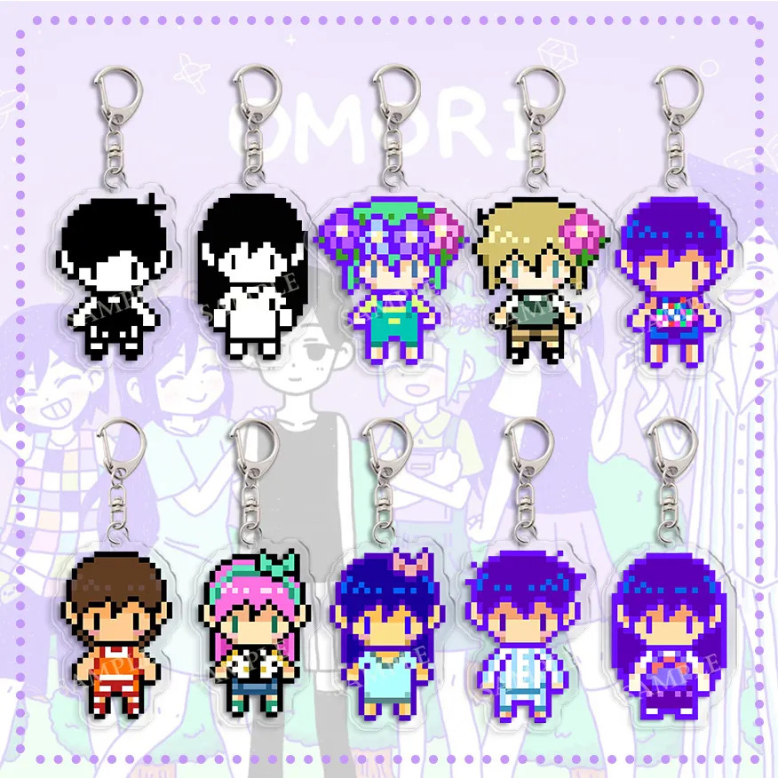 Anime Omori Pixel Keychain Figures Basil Kel Sunny Pendant Keyring Chain Accessories Bag Men Women