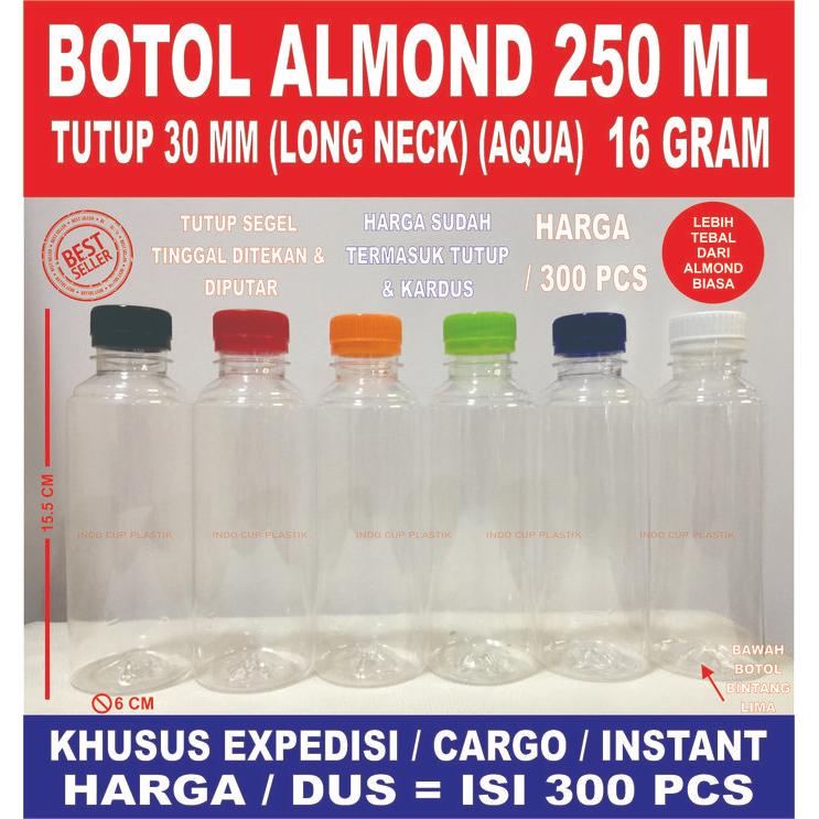 Isi 300 Pcs Botol Almond 250 ml - Botol Plastik Almond 250 ml Long Neck