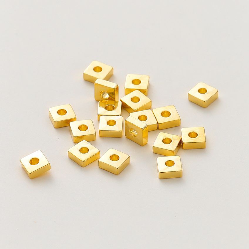 30-100Pcs Spacer Bead 14K/18K Gold Color Plated Brass 2/3/4mm Flat Square for DIY Bracelet Necklace