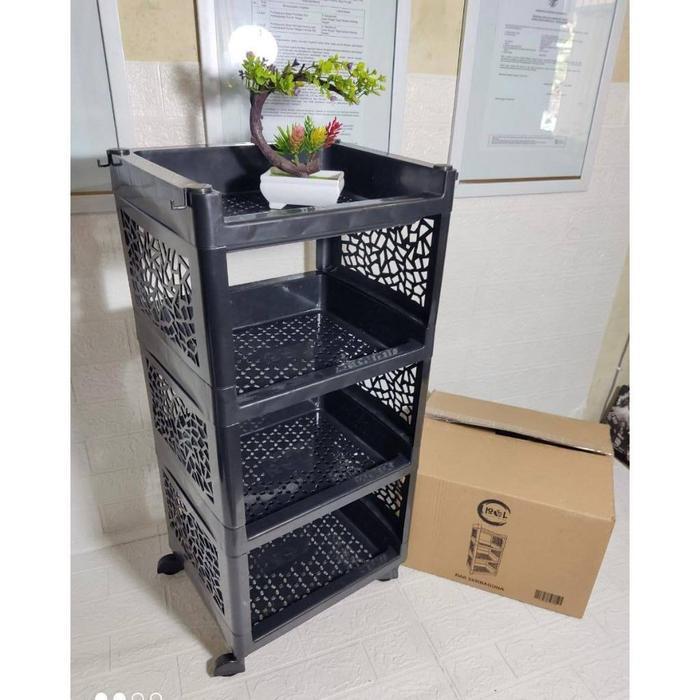 Rak Yoyo 4 susun Rak Yoyo Multifungsi Lemari plastik Lemari pakaian Rak Susun 4 Tingkat dengan Roda