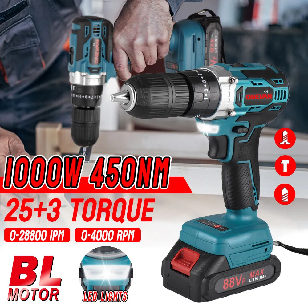 25+3 Torque Brushless Electric Screwdriver Drill 450N.M Wireless Electric Drill Impact Drill Power T