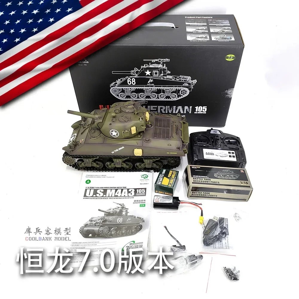 Rc Henglong Large Remote Control Tank M4A3 Sherman Multi Functional Battle Simulation Tank Toy El