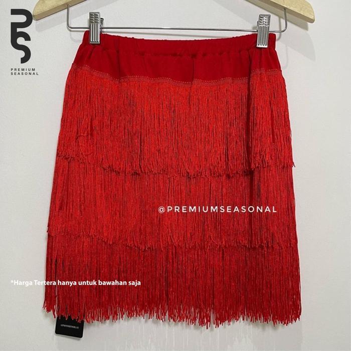 Rok Rumbai Rata - Celana Rok Rumbai Motif Rata 3 Tingkat Panjang Variasi