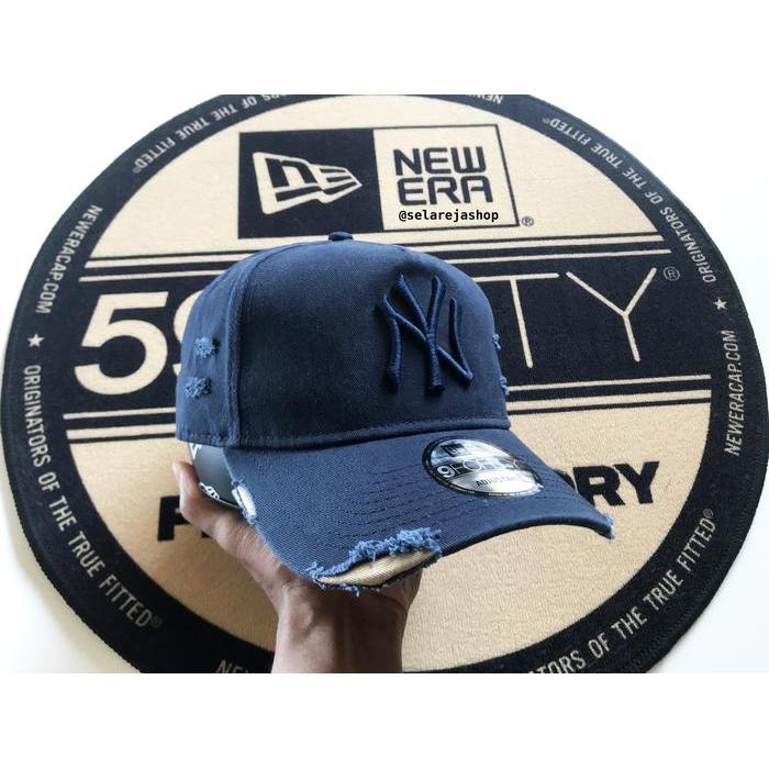 Ready Topi New Era 9Forty A-Frame New York Yankees Cotton Damaged Navy Cap 100% Original