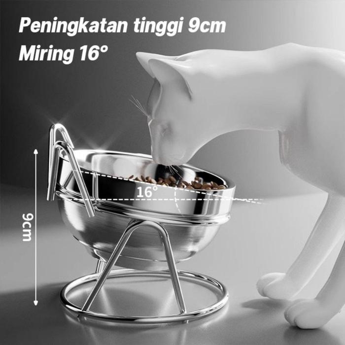 Tempat Makan Kucing Anjing Wadah Makanan Tempat Makan Kucing Stainless Food Bowl Tilted Stainless