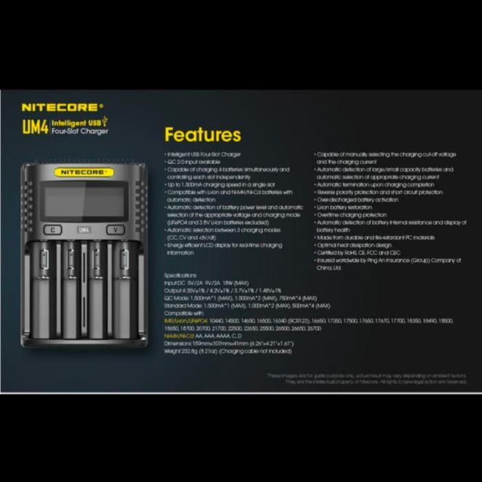 Charger Baterai 4 Slot Li-Ion Nimh Nitecore Intelligent Usb - Um4