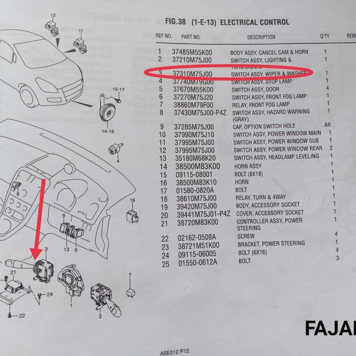 Saklar Lampu Kombinasi Wiper/Washer Suzuki Splash Original