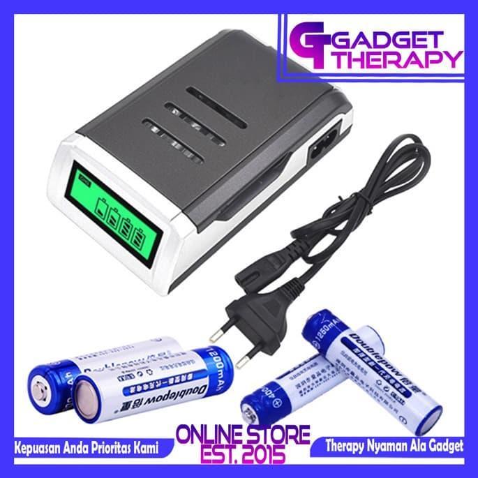 "New" Taffware Fast Charger Casan + 4 Baterai AA AAA Rechargeable Doublepow