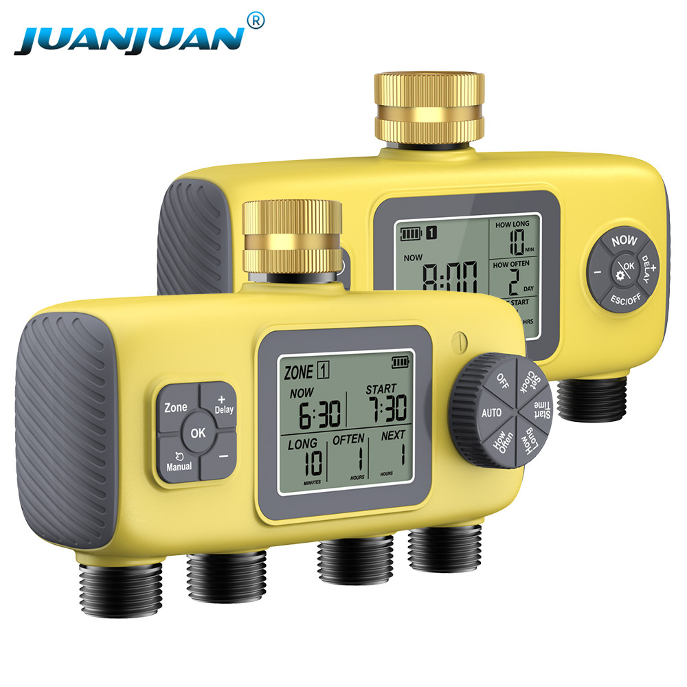 Digital Water Timer 4-Outlet Garden Irrigation Timer Rainwater Sensing Irrigation Watering System
