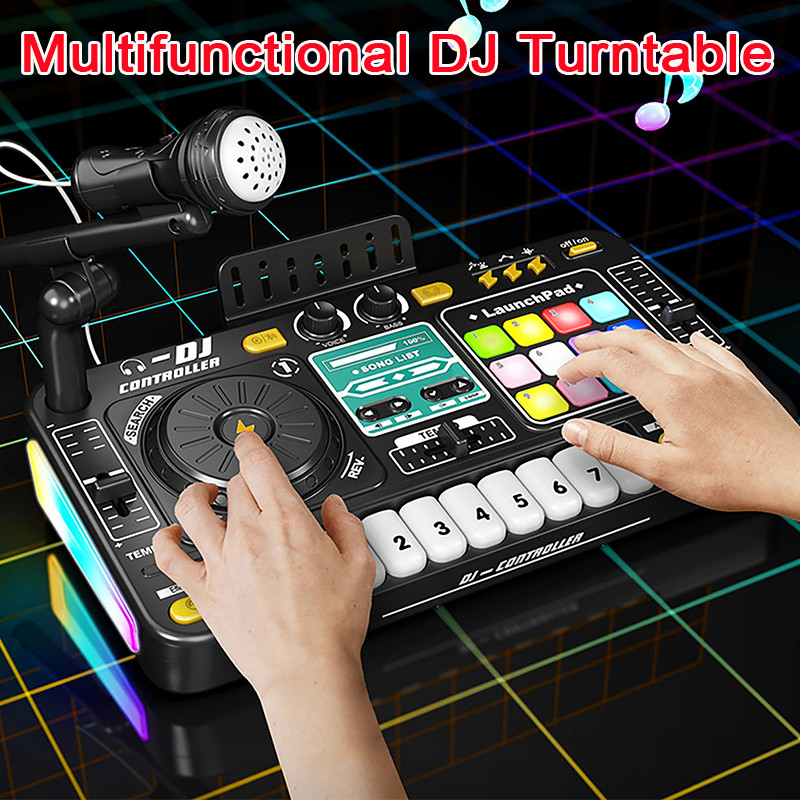 Kid DJ Mixer with Microphone Multifunctional Electronic Piano Keyboard Bluetooth DJ Turntable