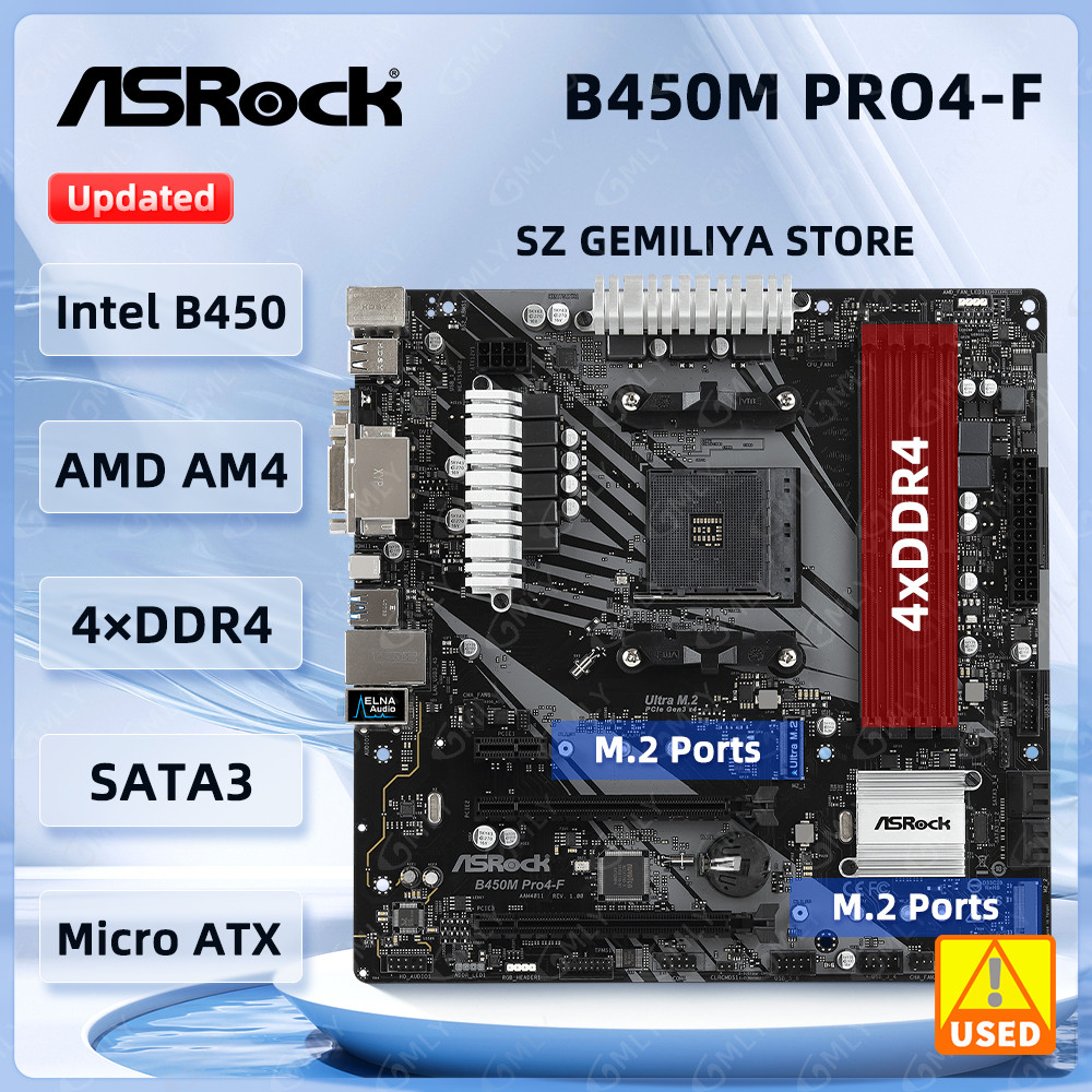 Asrock B450M Pro4-F B450 B450M Motherboard Am4 Ddr4 64Gb Ultra M.2 Support Ryzen 5 5600 4300Ge 2600