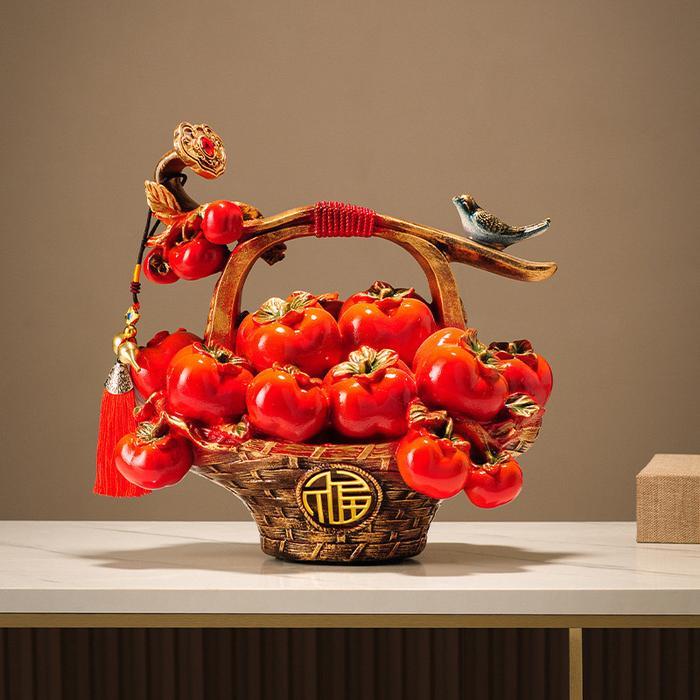 SALE Miniatur Buah Kesemek Merah Dekorasi Imlek / Chinese Happiness Persimmon Basket EB Home 5036