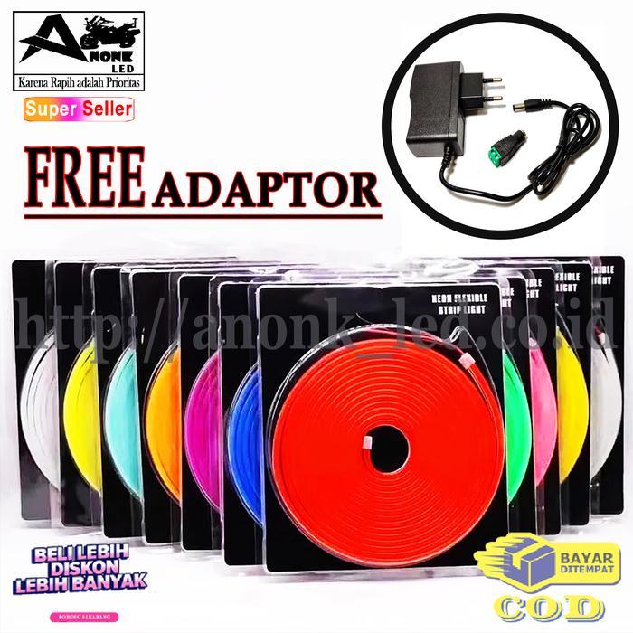 PAKET LAMPU NEON FLEX 5METER 12VOLT / 1ROLL LED NEON FLEX ADAPTOR 12V