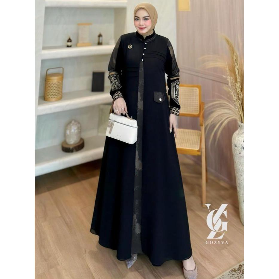 Khadijah Dress Jetblack Mix Levia Voila Kombinasi Ceruty Babydoll