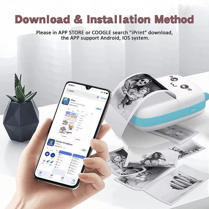 MS Mini Cute Thermal Printer Bluetooth Portable Label Printer Gambar Foto Struk Barcode Memo Printer