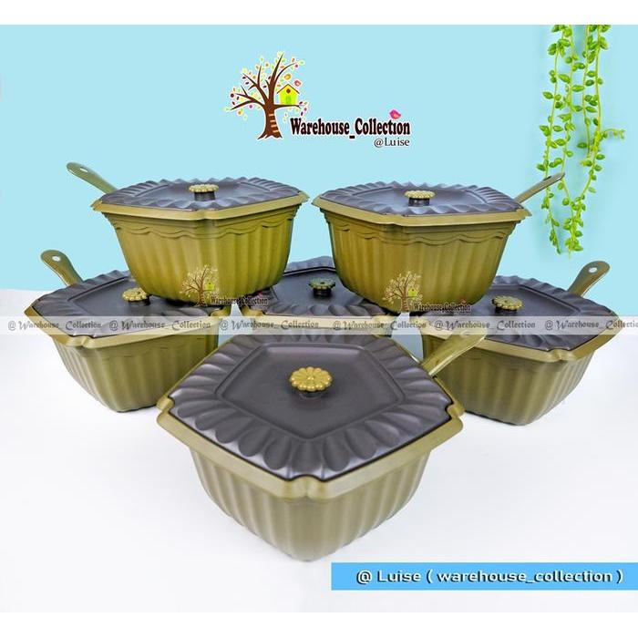 (12 In 1) Basi Prasmanan Pentagon /Basi Segi 5 Coklat Gold /Warna 6 Pcs Basi Tutup + 6 Sendok Sayur