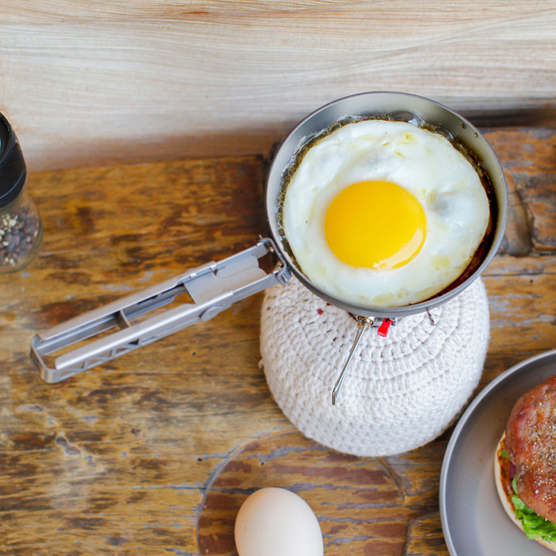 Terbaik Keith Titanium Omelette Pot Steak Pan, Folding Handle Portable Tableware, Outdoor Camping Pi