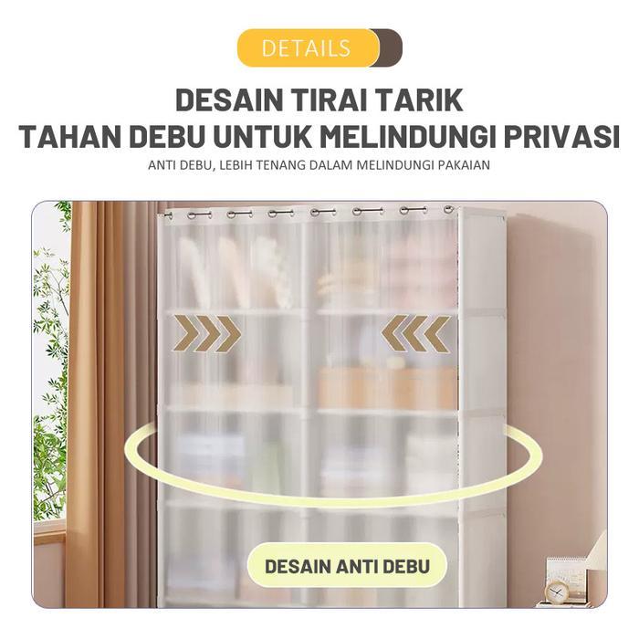 Cod Rak Lemari Pakaian Multifungsi Dengan Gorden/Lemari Pakaian Plastik Putih Mudah Dipasang/Lemari