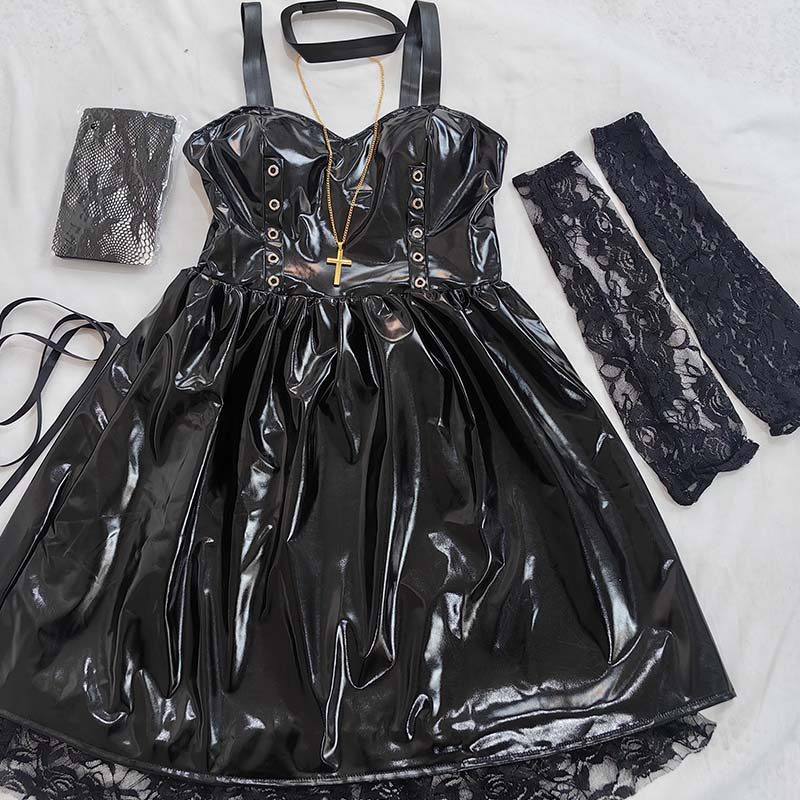 MISAMISA COSPLAY COSTUME DEATH NOT WOMEN GOTH DRESS WITH STOCKINGS GARTERS CHOKER GOTHIC MISA AMANE