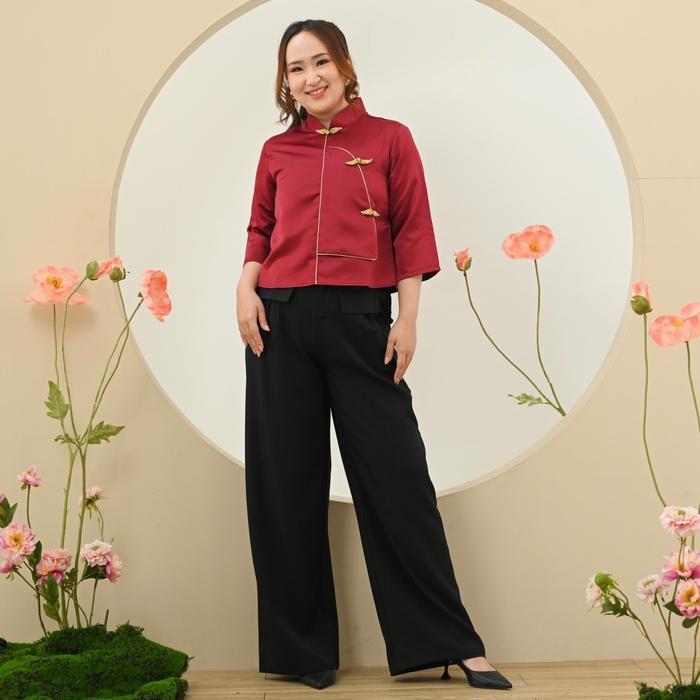 (Victoria Wear House) Kayla Qibao Top Baju Atasan Kerah Cheongsam Qibao Bahan Satin Pakaian Wanita