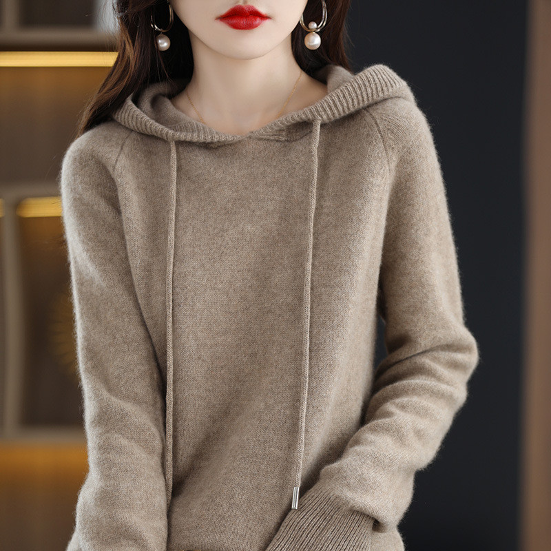 Loose Fit Hooded Knitwear Women's Sweatshirt Outerwear Comfortable Casual Style Urban Landscape