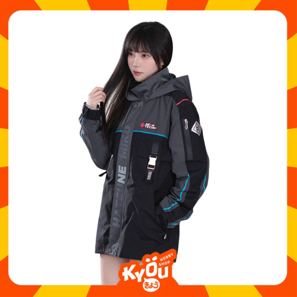 Hatsune Miku Neon Techno Series Casual Hooded Jacket Black and Gray