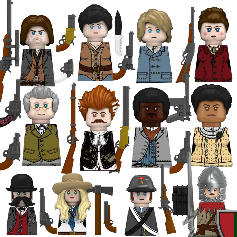 MOC City US Military Building Blocks Figure Accessories Western Cowboy Wild West Sheriff Army
