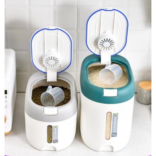 Dispenser Beras 5-10Kg Free Gelas Takar Empat Wadah Penyimpanan Beras Rice Bucket Rice Box Anti Kutu