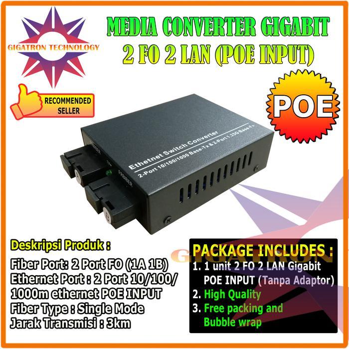 Media Converter 2 FO 2 LAN Gigabit POE Switch Fiber Optic HTB 2 SC New